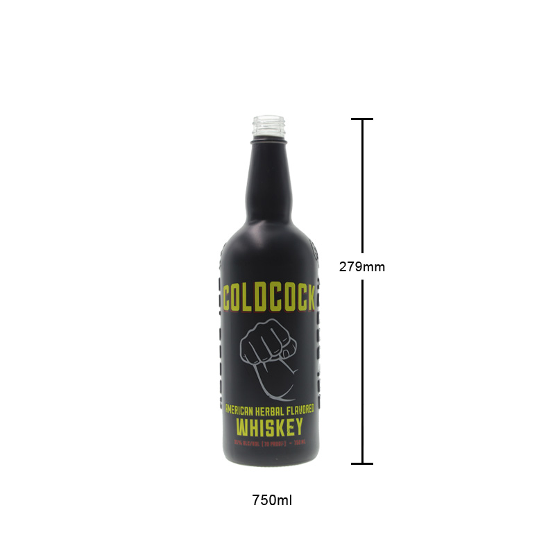750ml Black Paint Glass Bottle for Whiskey Custom Glass Bottle